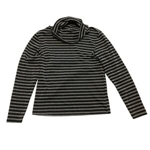 Vintage Sparkly Striped Cowl Neck Long Sleeve Top - Black Silver Metallic S/M